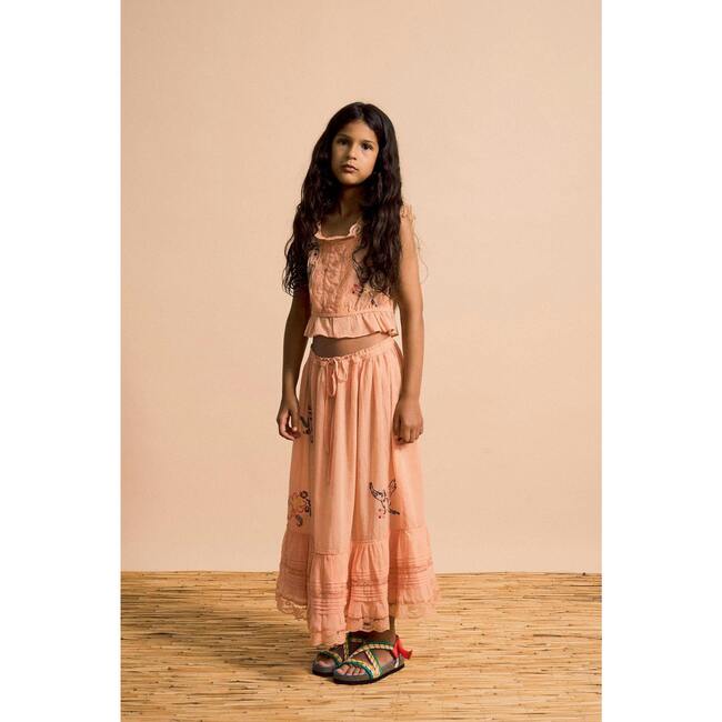 BIRDS EMBROIDERED SKIRT, PEACH - Skirts - 4