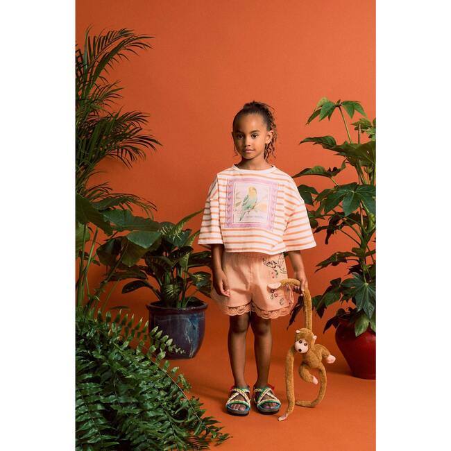 BIRDS EMBROIDERED SHORTS, PEACH - Shorts - 4