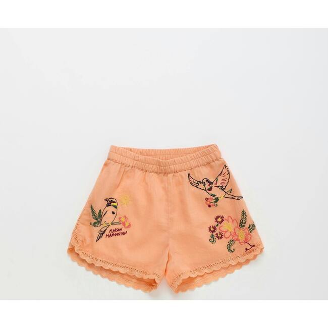 BIRDS EMBROIDERED SHORTS, PEACH - Shorts - 5