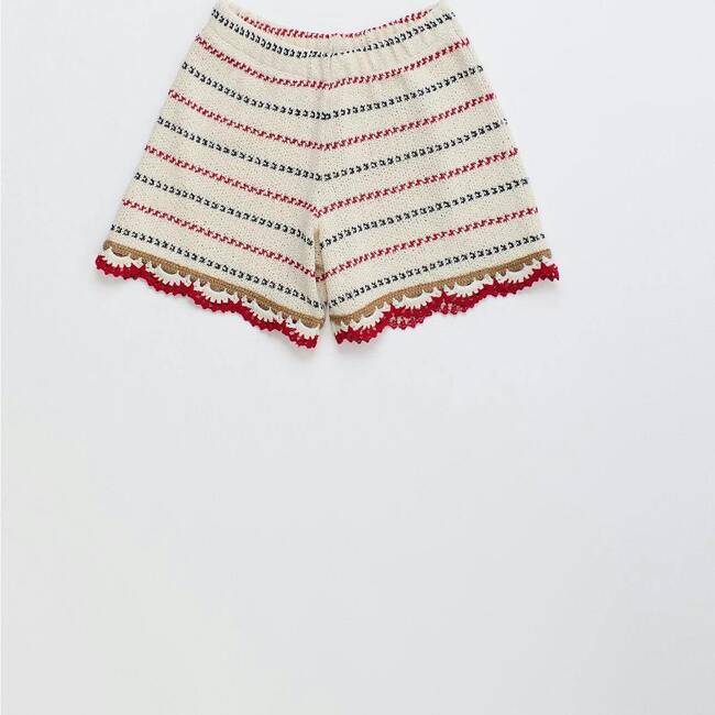 BARCOS KNIT SHORTS, OFF WHITE / RED