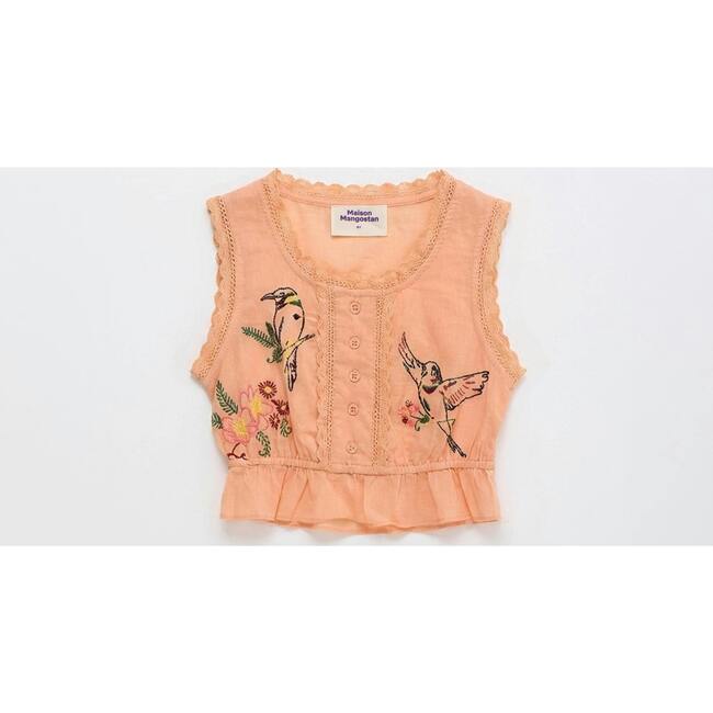BIRDS EMBROIDERED TOP, PEACH - Shirts - 6