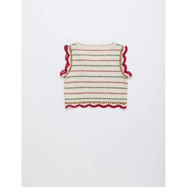 BARCOS KNIT TOP, OFF WHITE / RED