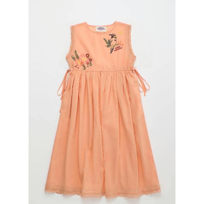 BIRDS EMBROIDERED DRESS, PEACH - Dresses - 4