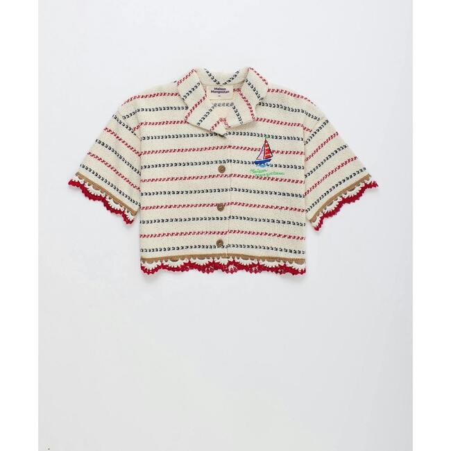 BARCOS KNIT SHIRT, OFF WHITE / RED