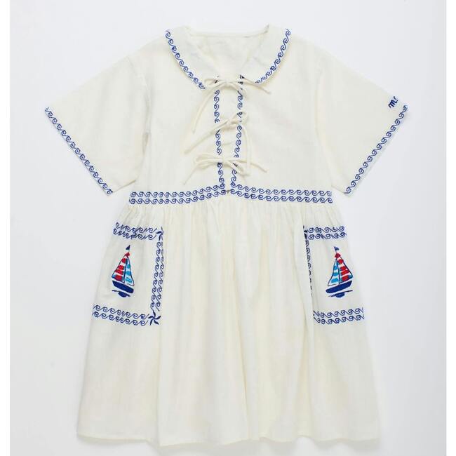 BARCOS EMBROIDERED DRESS, WHITE