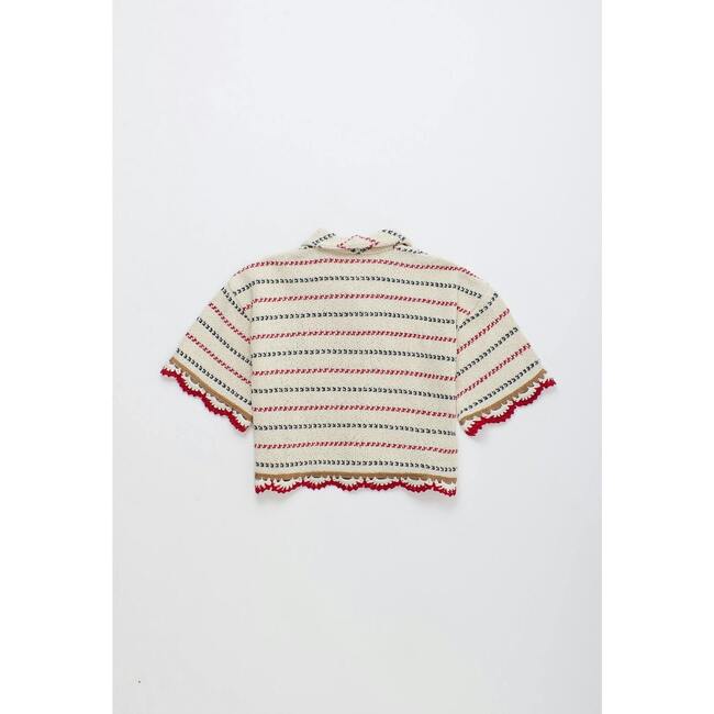 BARCOS KNIT SHIRT, OFF WHITE / RED