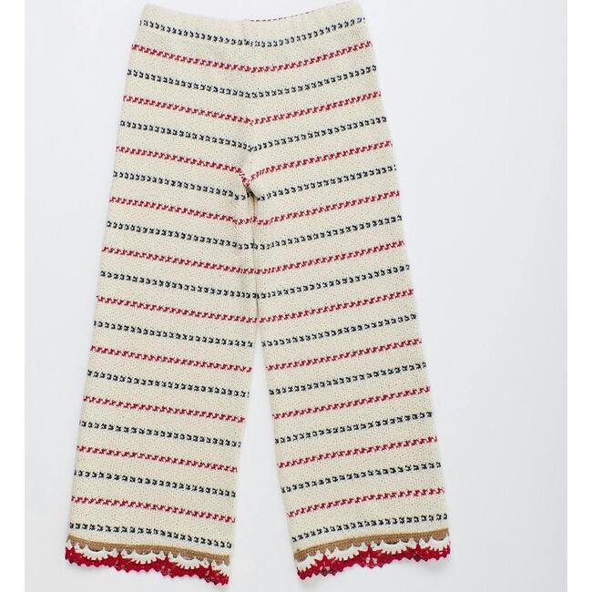 BARCOS KNIT PANTS, OFF WHITE / RED
