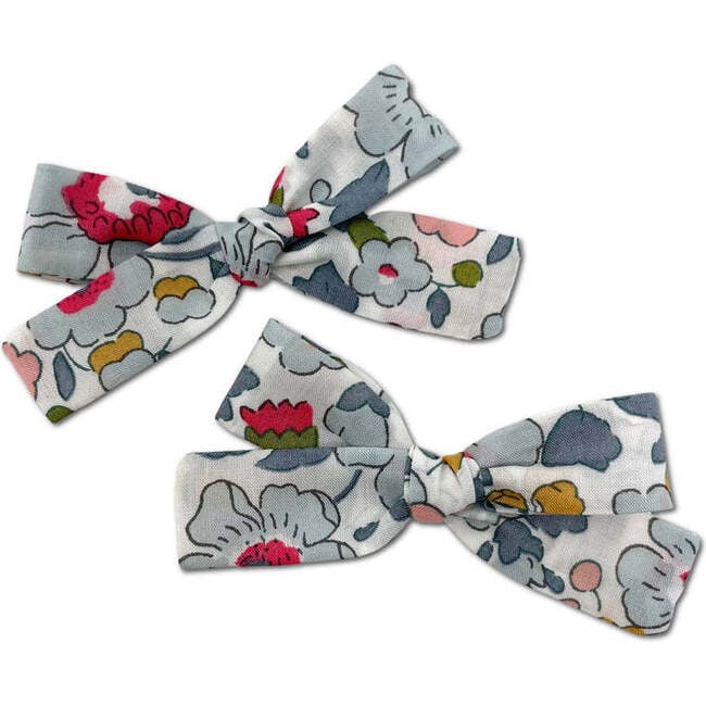 LuluLuvs Skinny Ribbon Pigtail Bows, Liberty of London Dusty Blue Floral