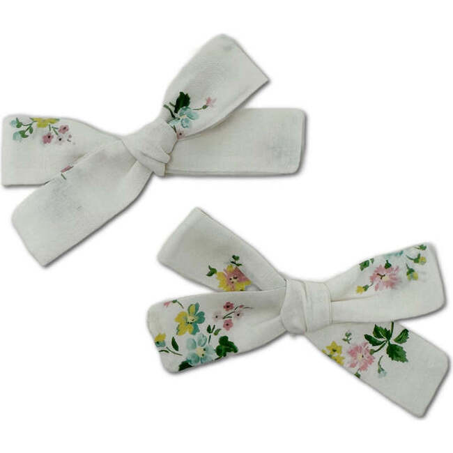 LuluLuvs Skinny Ribbon Pigtail Bows, Liberty of London Ivory Floral