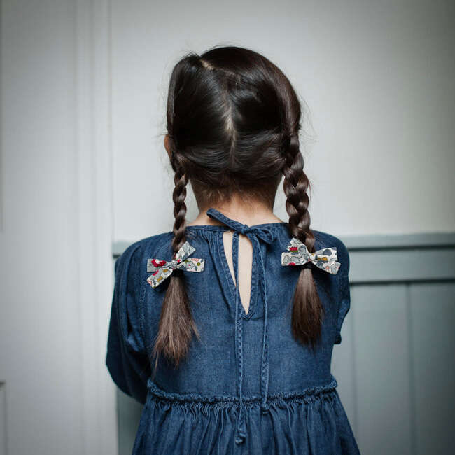 LuluLuvs Skinny Ribbon Pigtail Bows, Liberty of London Dusty Blue Floral