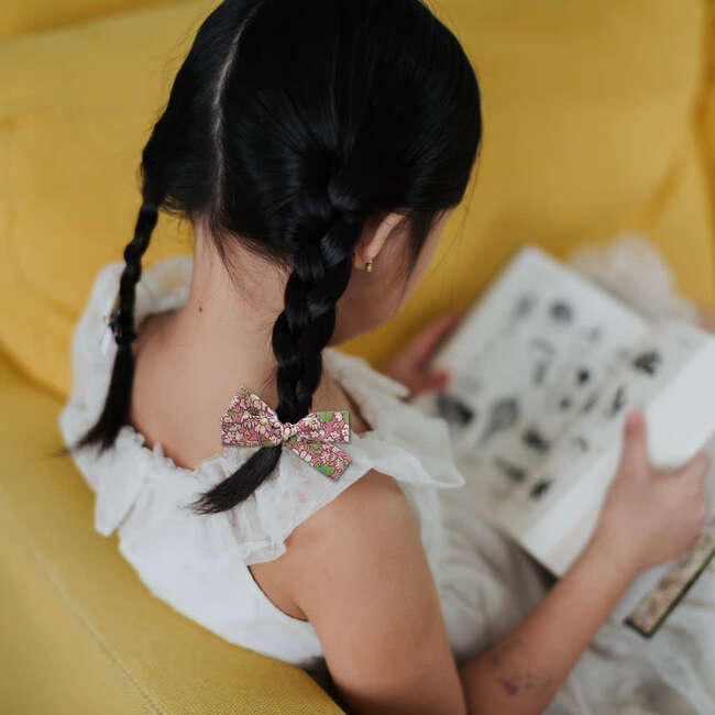 LuluLuvs Skinny Ribbon Pigtail Bows, Liberty of London Pink Daisies
