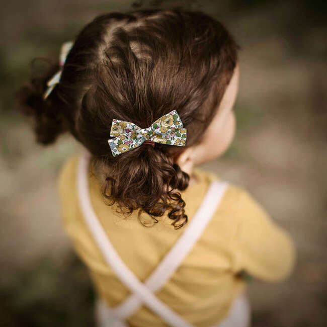 LuluLuvs Skinny Ribbon Pigtail Bows, Liberty of London Muted Yellow Floral