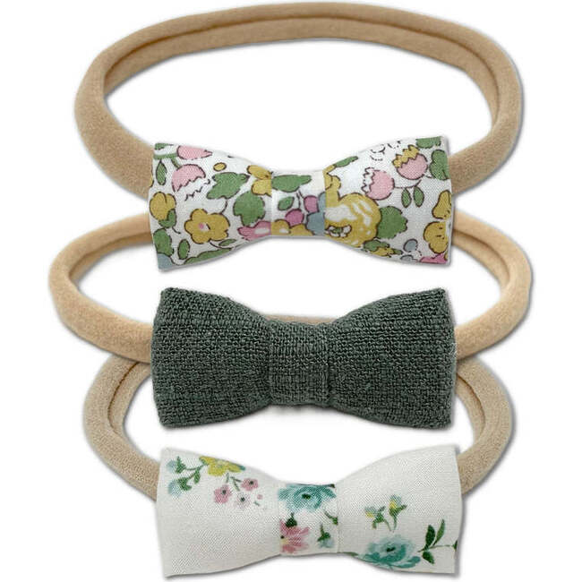 LuluLuvs Itty Bitty Bow Baby Headbands, Olive/Yellow Bundle Set