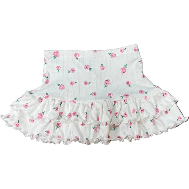 Girls Ruffle Skirt,White Flower