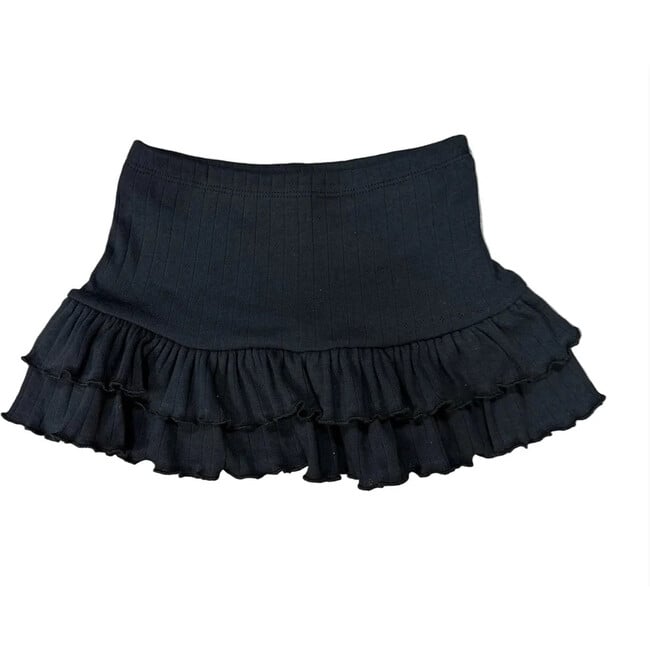 Girls Pointelle Ruffle Skirt, Black