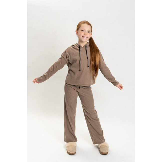 Girls 3 Pc Rib Sweat Set,Tan