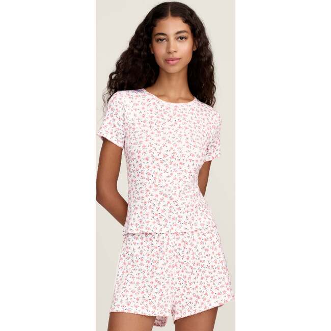 Womens Pointelle T-Shirt in Pink Floral
