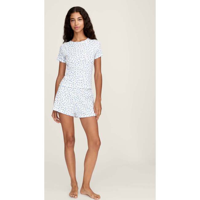 Womens Pointelle Shorts in Blue Floral