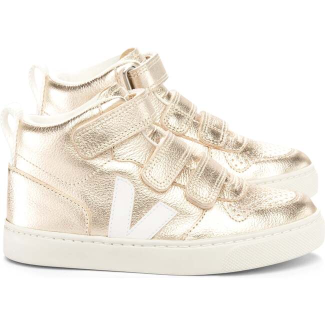 VEJA V-10 High Top Velcro Sneakers, Platine