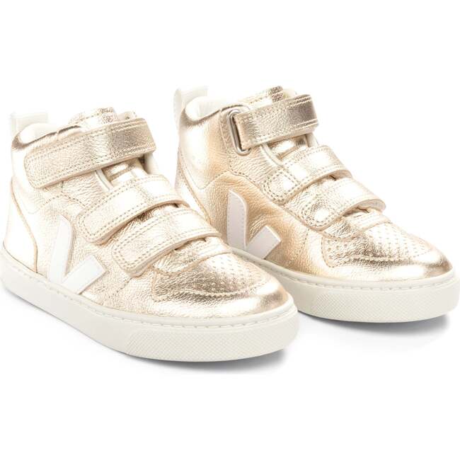 VEJA V-10 High Top Velcro Sneakers, Platine