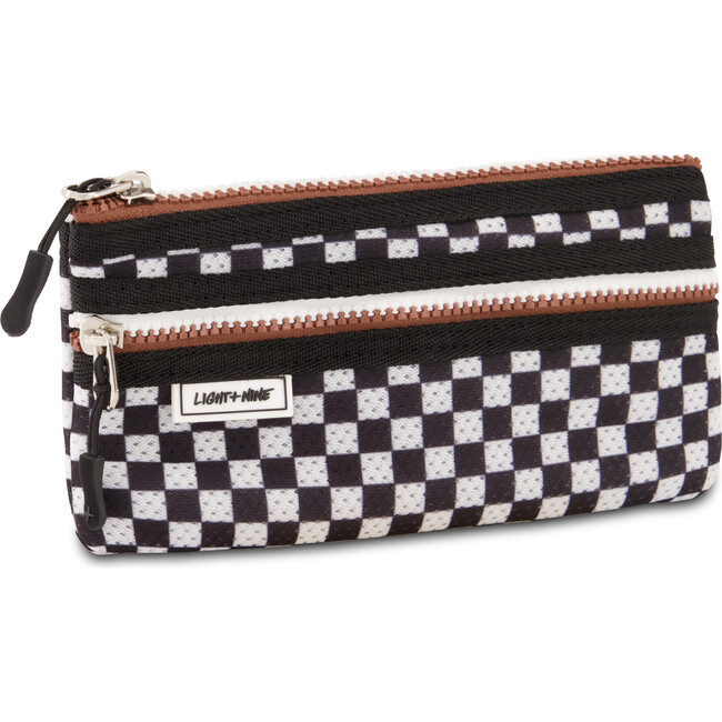 Flat Pencil Pouch, Checkered Black - Bags - 2