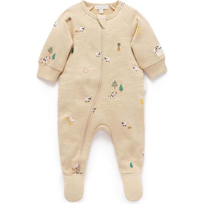 Embroidered Fleece Footie Farm Friends Broderie - Rompers - 1