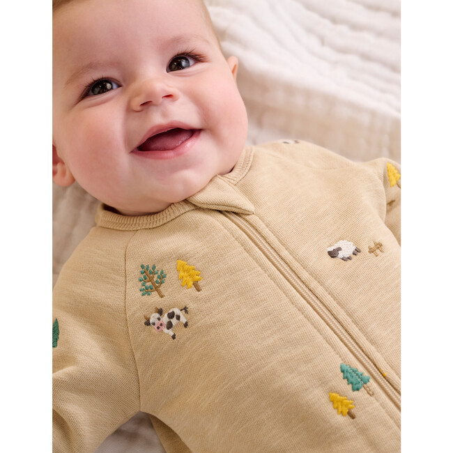 Embroidered Fleece Footie Farm Friends Broderie - Rompers - 3