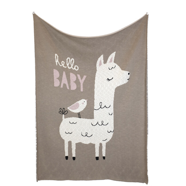 Hello Lama Blanket, Brown/Pink