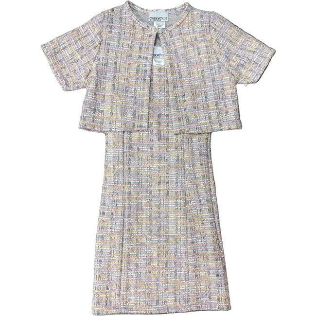 Girls Boucle Tank Dress With Matching Jacket, Light Pink