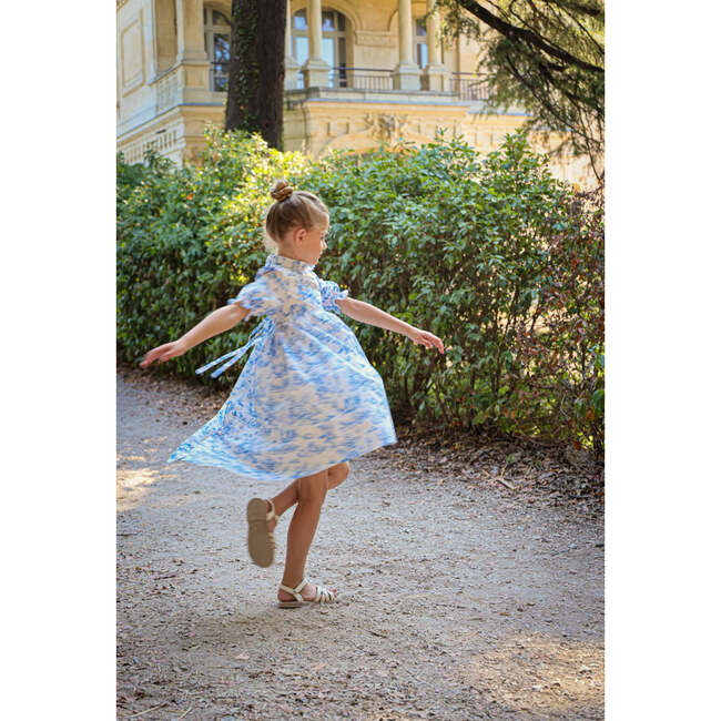 Short Sleeve Aoki Dress, Blue Toile