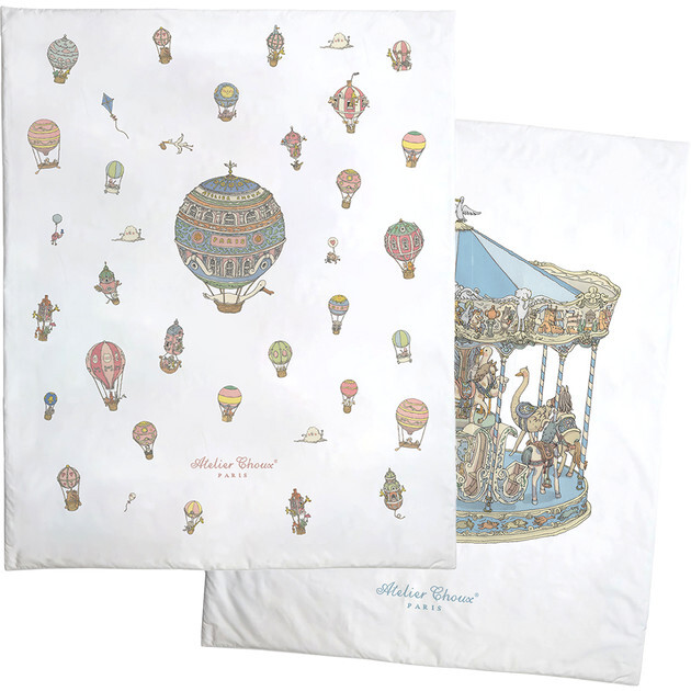 Reversible Quilt, Hot Air Ballon / Carousel Blue