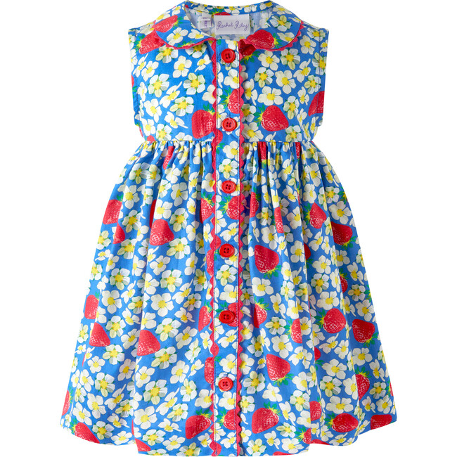 Strawberry Button-Front Dress and Bloomers, Blue