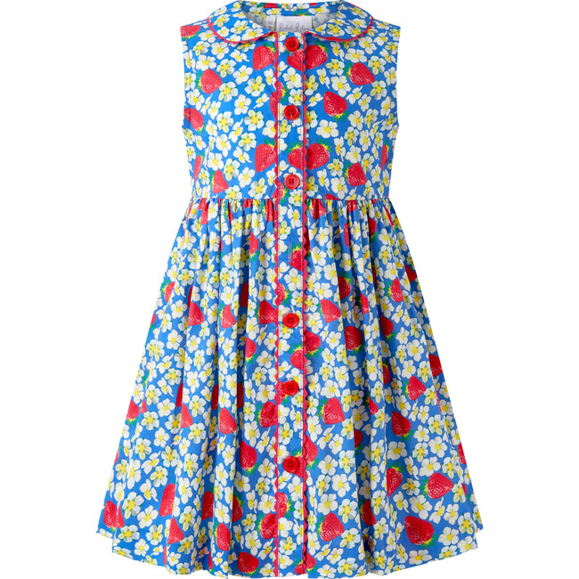 Strawberry Button-Front Dress, Blue
