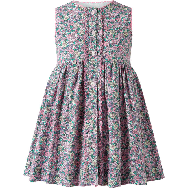 Scalloped Floral Button-Front Dress, Pink