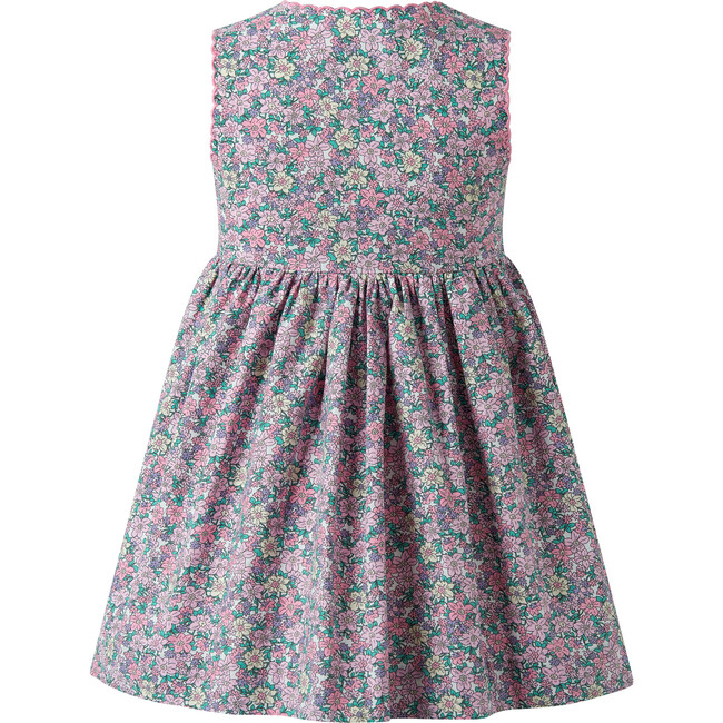 Scalloped Floral Button-Front Dress, Pink