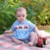 Stripe Tractor Smocked Babysuit, Blue - Rompers - 3 - thumbnail