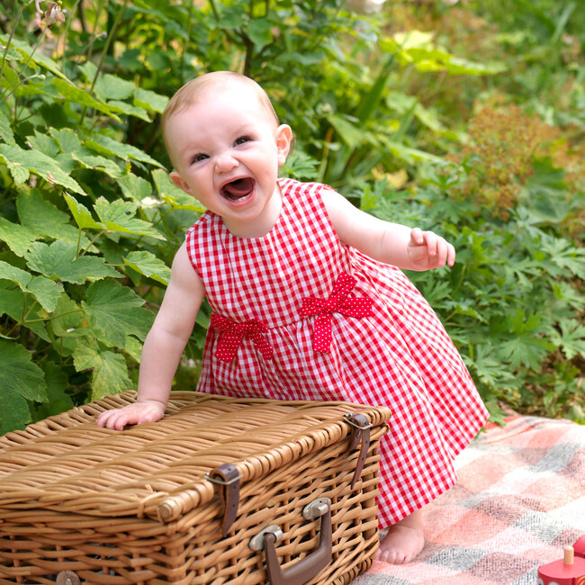 Gingham Bow Dress and Bloomers, Red - Dresses - 4