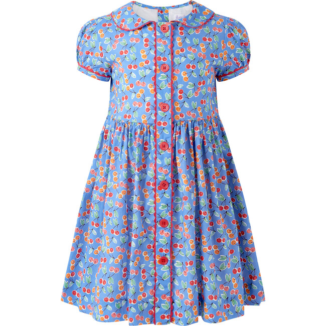Cherry Button-Front Dress, Blue