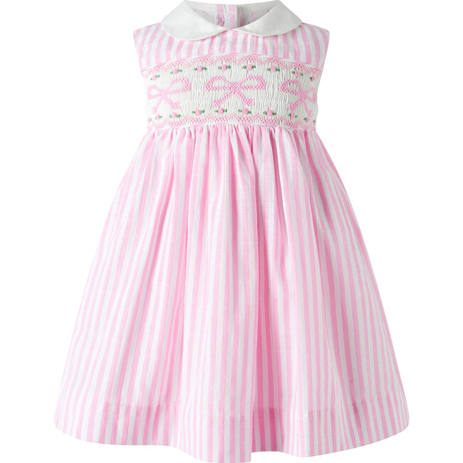 Bow Smocked Striped Dress and Bloomers, Pink