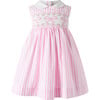 Bow Smocked Striped Dress and Bloomers, Pink - Dresses - 1 - thumbnail