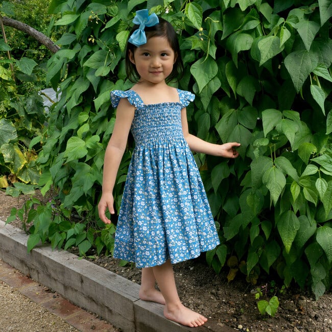 Ditsy Daisy Ruched Dress, Blue - Dresses - 3