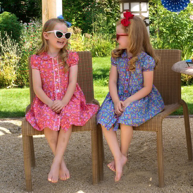 Cherry Button-Front Dress, Blue - Dresses - 4