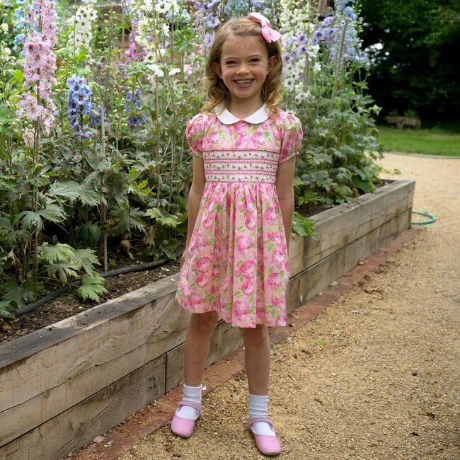 Classic Rose Smocked Dress, Pink - Dresses - 3