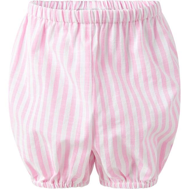 Bow Smocked Striped Dress and Bloomers, Pink - Dresses - 3