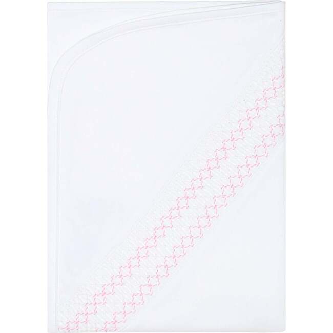 Signature Smocked Girls Receiving Blanket White