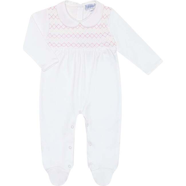 Signature Smocked Girls Footie White