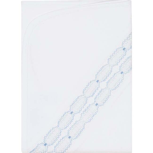Signature Smocked Boys Receiving Blanket White