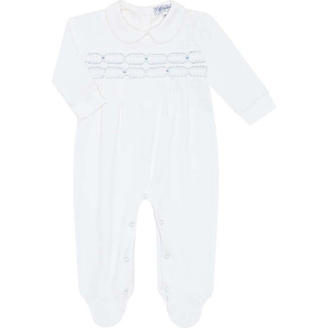 Signature Smocked Boys Footie White