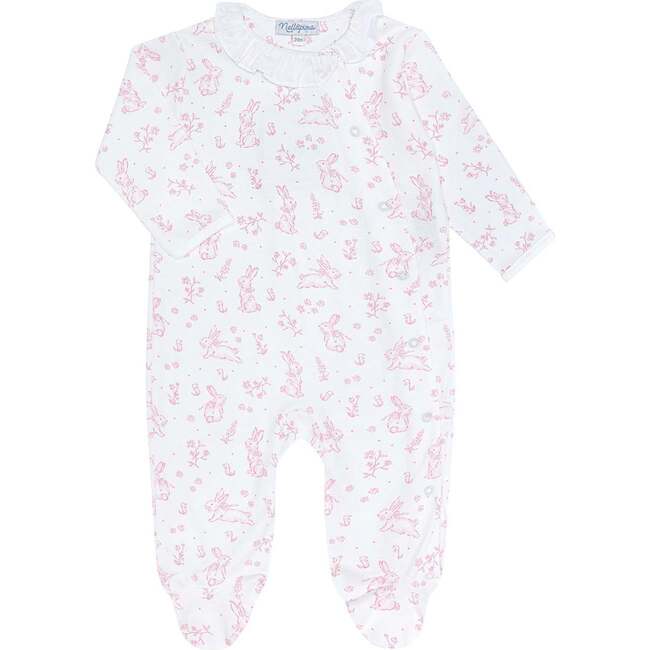 Pink Bunny Toile Crossover Footie Pink