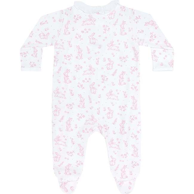 Pink Bunny Toile Crossover Footie Pink